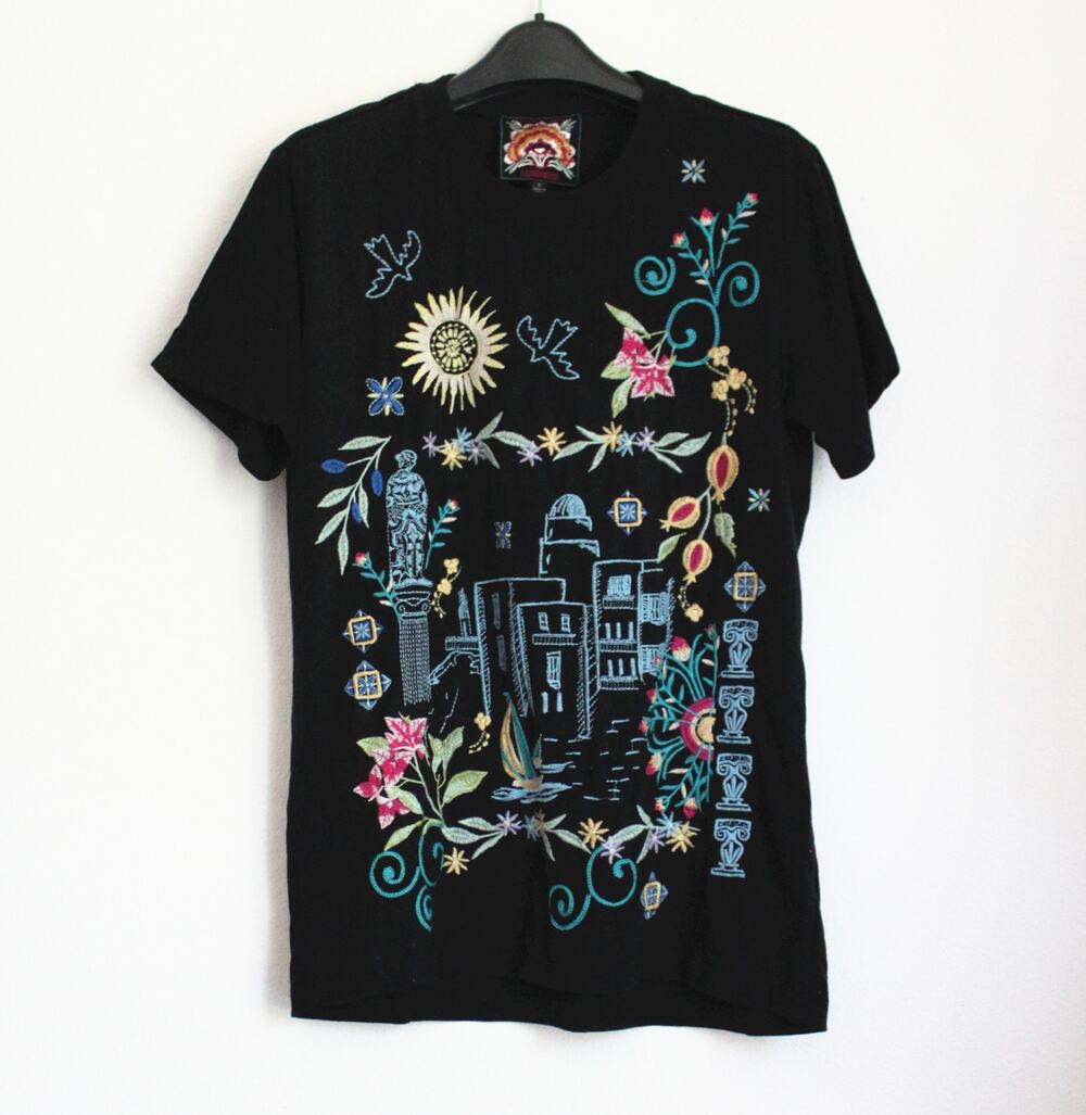 New Johnny Was Crew Neck Tee, Black, Size Small